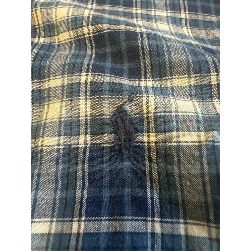 Ralph Lauren Boys Plaid Button Up Shirt Size 6 Blue Short Sleeve